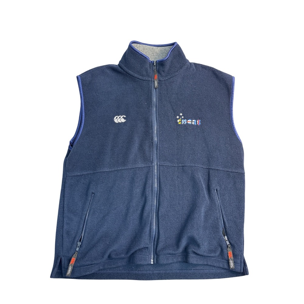 Canterbury of New Zealand Mens XL Navy Blue Fleece Full Zip Vest Meat Logo